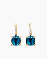 Chatelaine® Drop Earrings in 18K Yellow Gold with Hampton Blue Topaz and Diamonds, 11mm